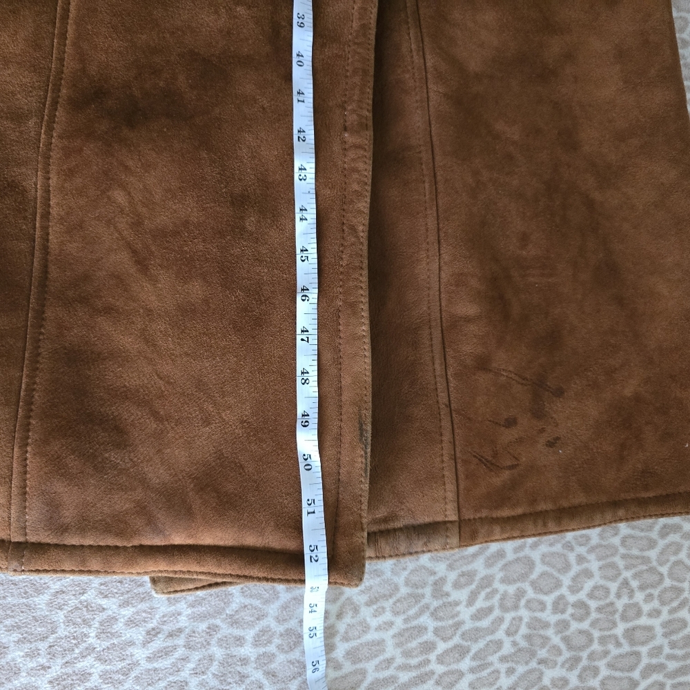 Dagorret Sienna Brown Suede Leather Shearling Midi Coat Size M-L - Picture 13 of 16